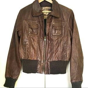 Cropped Real Leather Bomber Jacket Coat